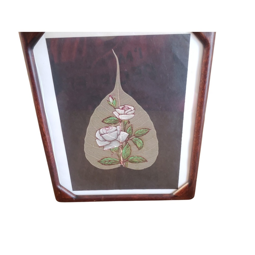 VTG Hand Painted Skeleton Pipal Tree Leaf‎ Floral Oil Art